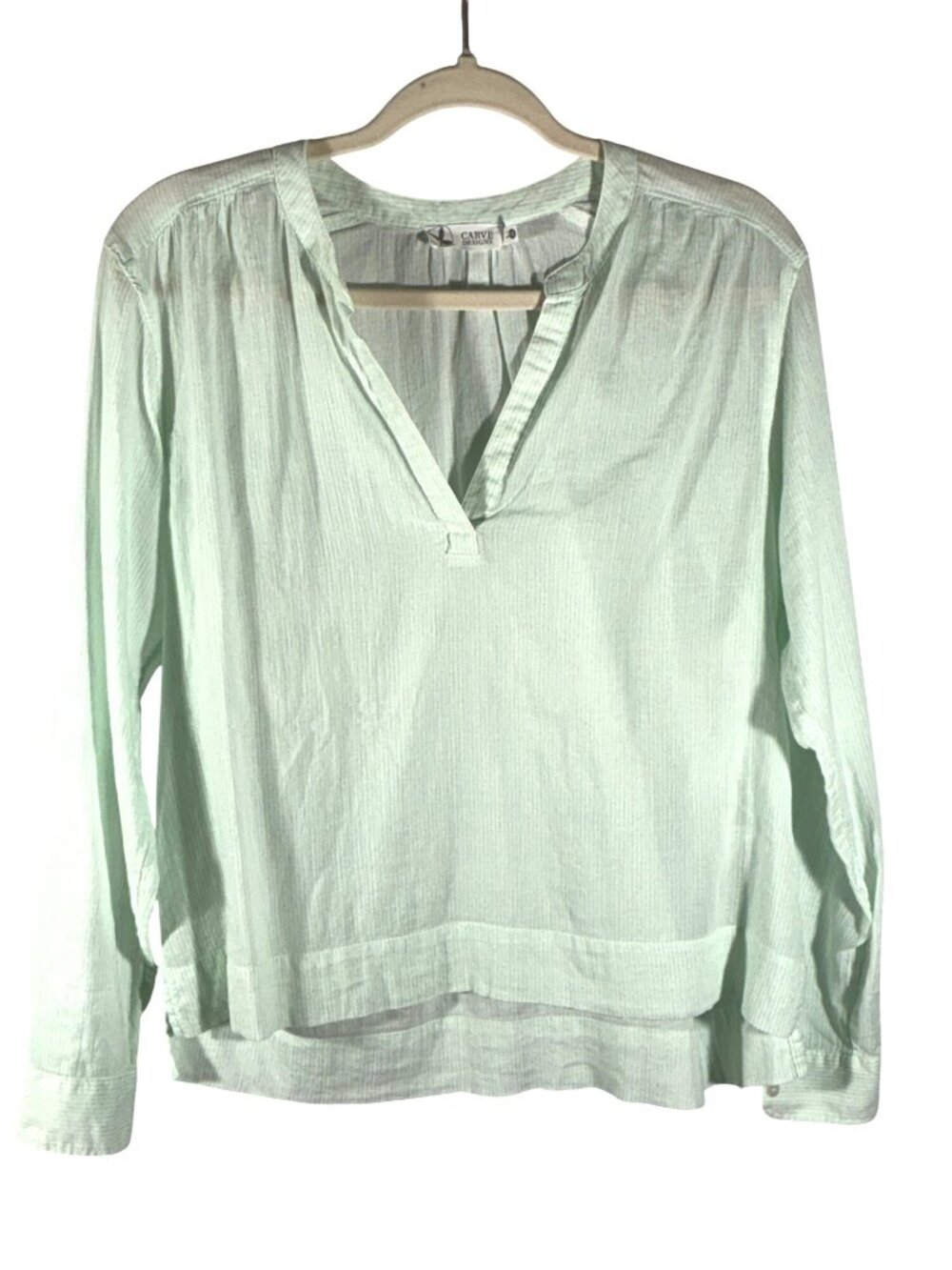 Carve Designs featherweight Long Sleeve Organic Cotton Mint Striped shirt XS